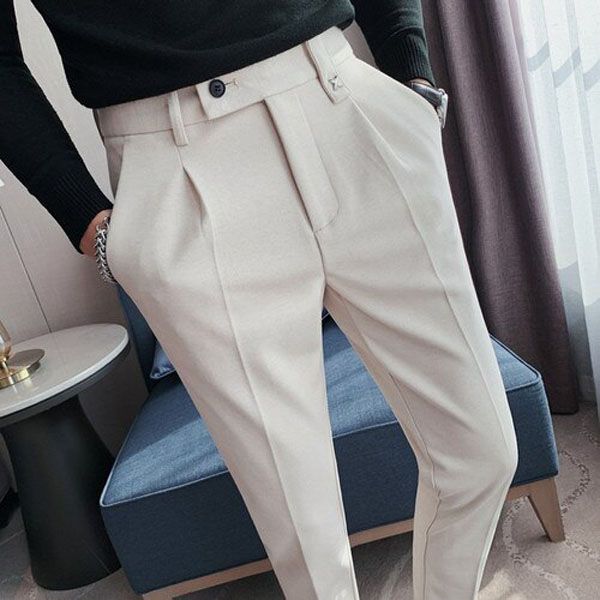 2022 Woolen Men Business Dress Pants Casual Slim Fit Wedding Suit Pant Office Social Trousers Pantalon Homme Classique Pants 36