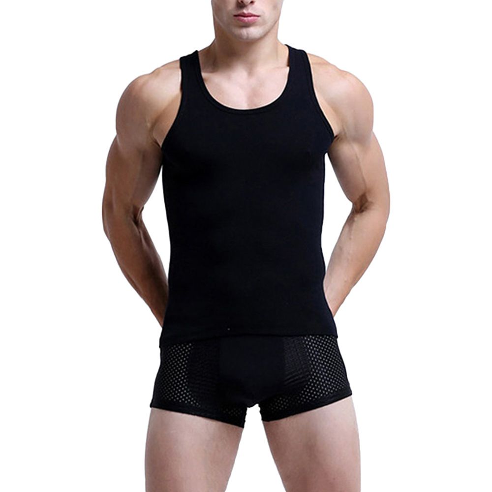 Sporty Men Solid Color Low-cut Neck Sleeveless Cotton Vest Breathable Tank Top