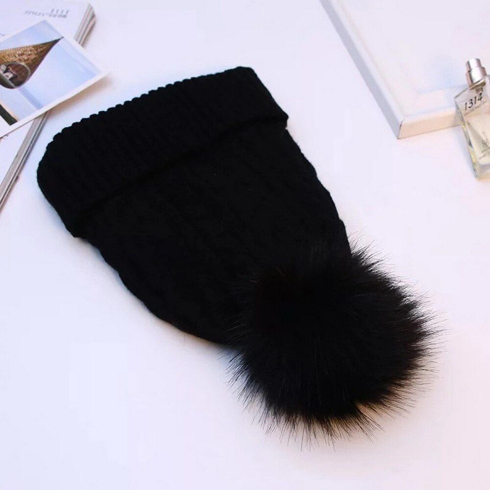 Hat Women's Winter Soft Thick Fleece Lined Dual Knitted Beanie With Faux Fur Pom Pom Hats Keep Warm Outdoor Hat