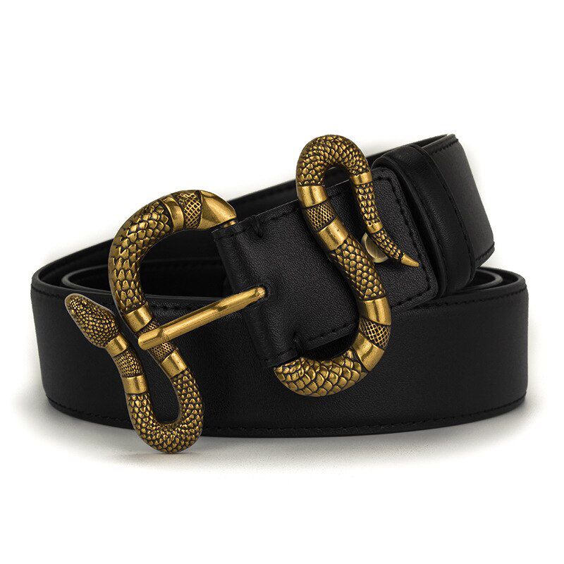 Men Belt Leather Snake Shape Pin Buckle Belt Luxury Designer Brand Double Serpentine punk style leather Belt