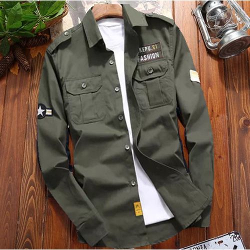 Olive Long sleeve Casual Shirt for Men-e-Quick