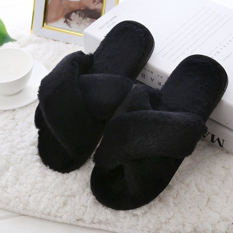 Winter Women Home Slippers with Faux Warm Shoes Woman Slip on Flats Female Slides Black Pink Plus Size 41