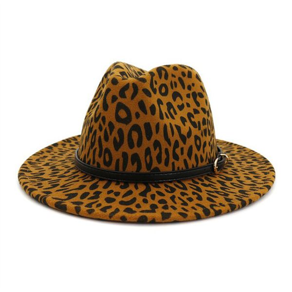 Fedoras Hats for Women Leopard Pattern Belt Winter Women Hats Men Hat Felted  Panama Fashion 2021 SombrDe Mujer