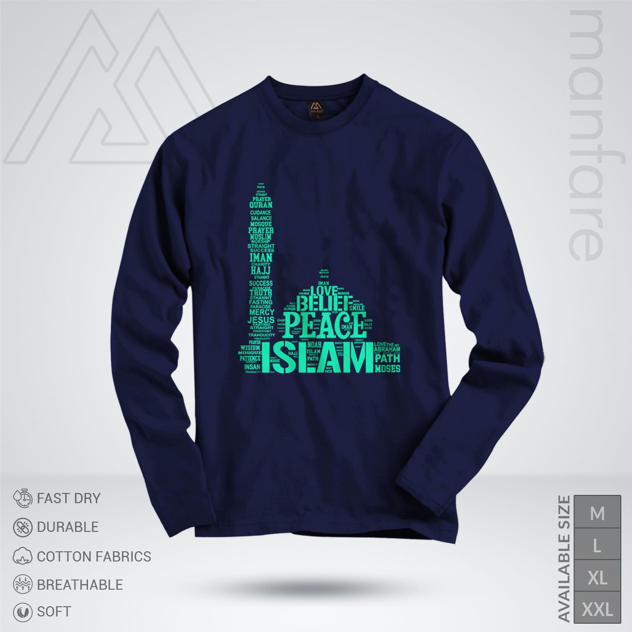 Manfare's Islamic Typography Long Sleeve T Shirt (MF-235-L)T Shirt For Man - T Shirt For Man