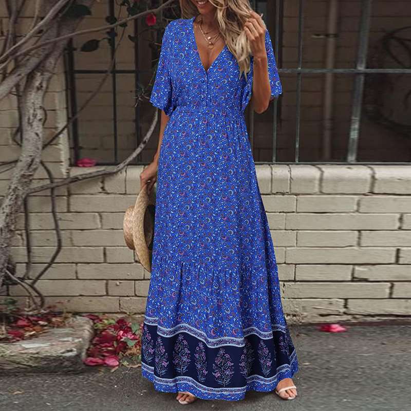 Elegant Summer Dress Women's Print Sundress 2021 ZANZEA Casual Short Sleeve Maxi Vestidos Female Floral Robe Femme