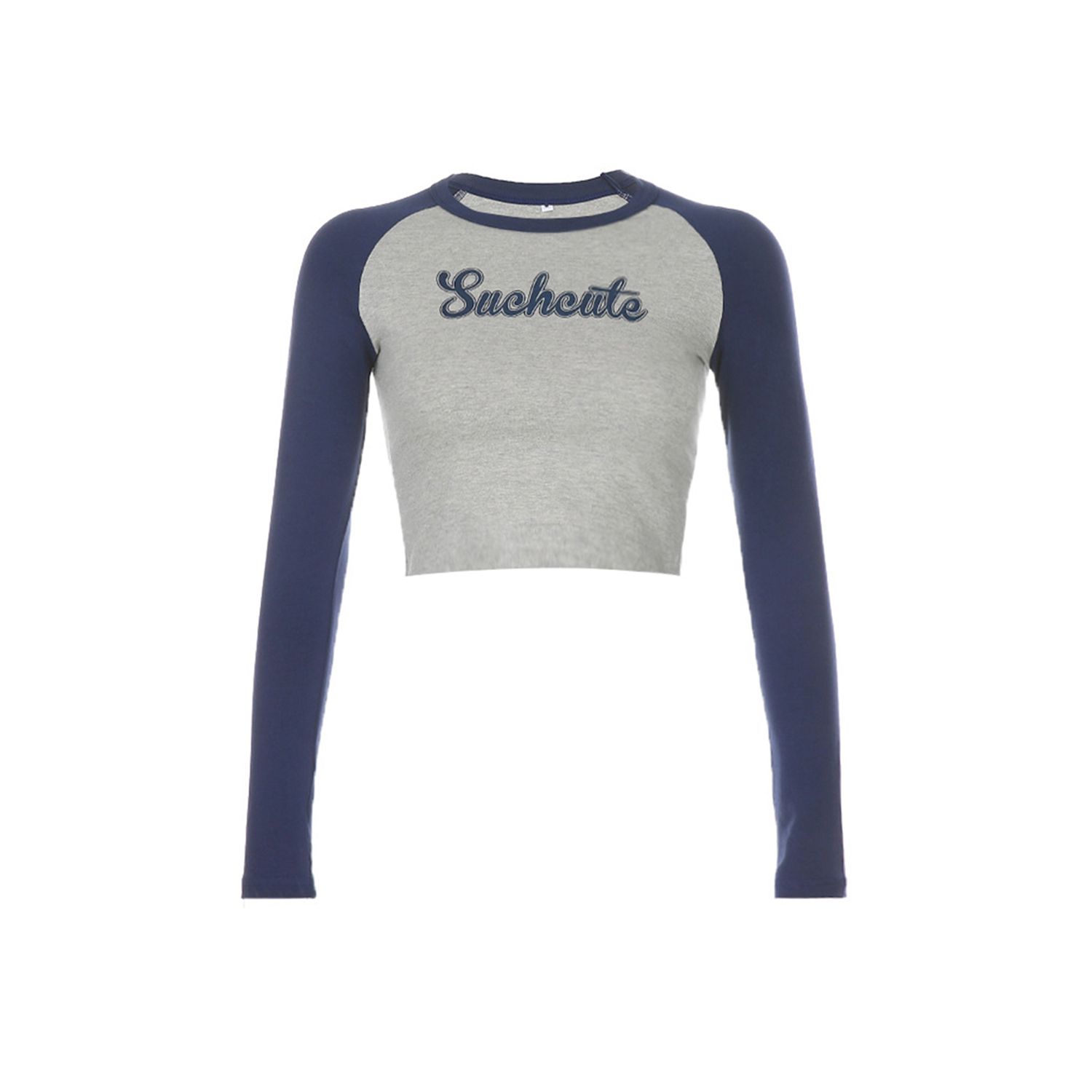 New Women  Crop Top, Long Sleeve Round Neck Letter Print Slim Fit Raglan Short Blouse for Summer Fal