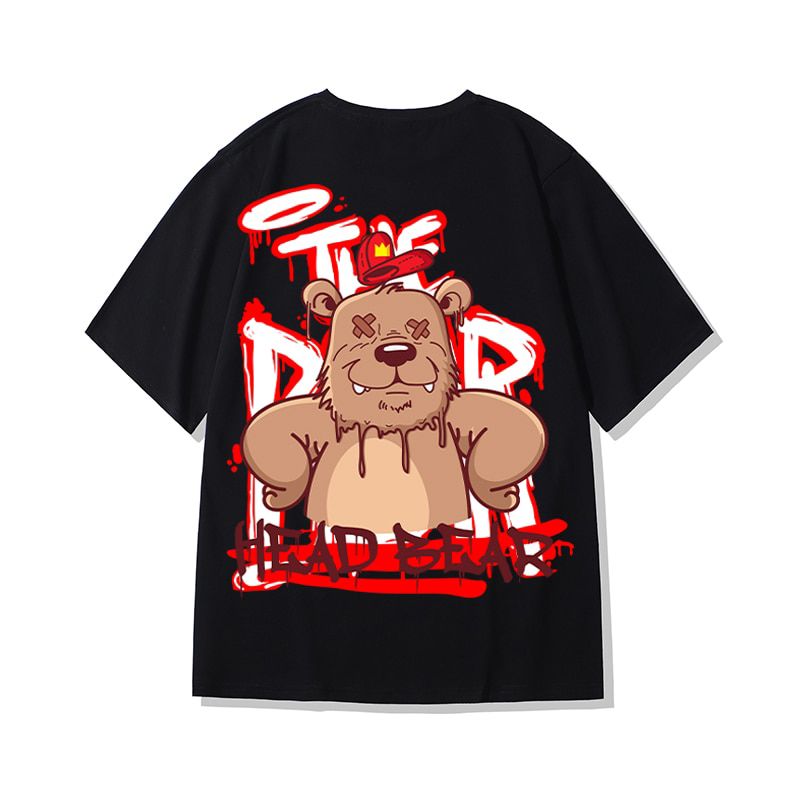 Abfer Harajuku T Shirt Aesthetic Gothic Punk Cartoon Bear Graphic T Shirts Men Summer Hop Oversized Tshirts Street Tops Tee