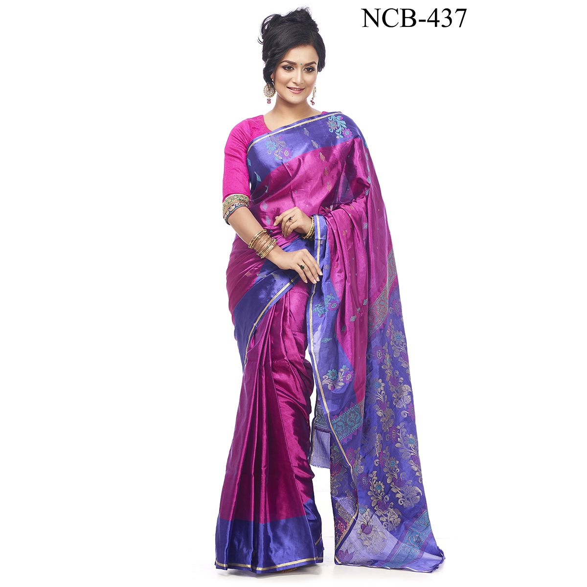 Multi Soft Silk Katan Saree With Blouse Piece For Women (from Tangail)