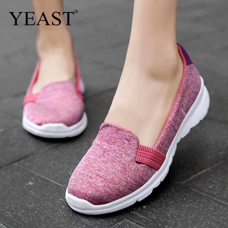 Women's Sneakers Breathable Casual Shoes Solid Color Slip-on Sport Shoes For Woman Walking Mesh Sneakers Elastic Setting Size 35-42