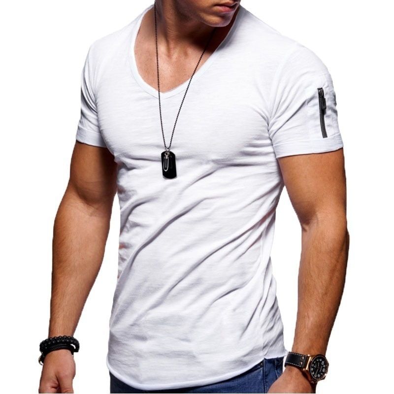 men's t-shirt explosion models large size men's V-neck stretch solid color short sleeve  base shirt factory direct vest