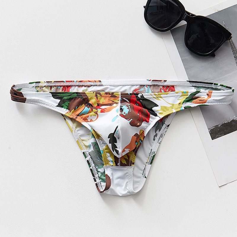 Men's briefs Sexy Low Waist Print Breathable Briefs Smooth Elastic Ice Silk Underpants male Intimates soft comfortable
