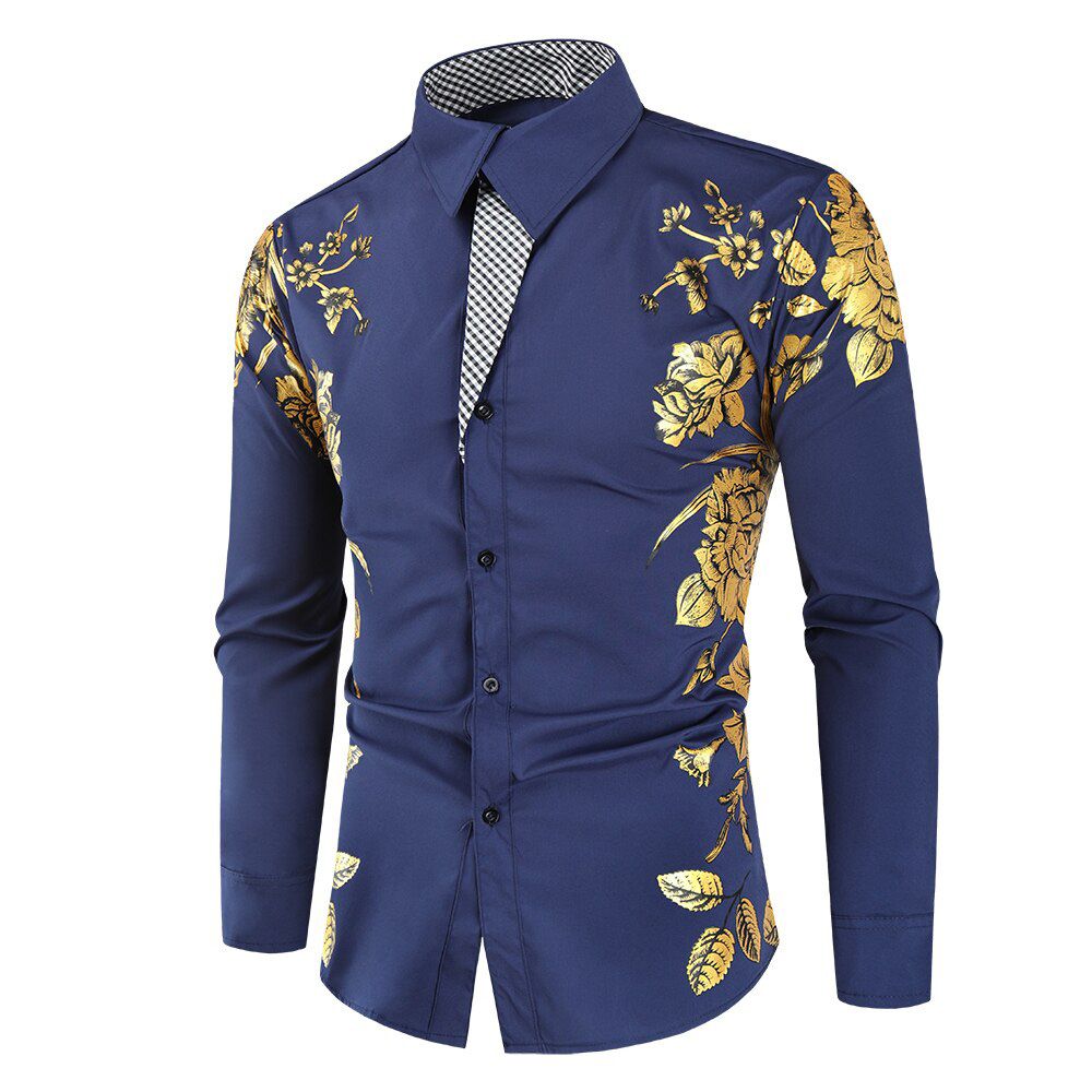 Men's Printed Shirt 2021 Spring/Summer Fashion Casual Shirt Long Sleeve Casual Slim High Quality Gold Black Shirt Men's Clothing