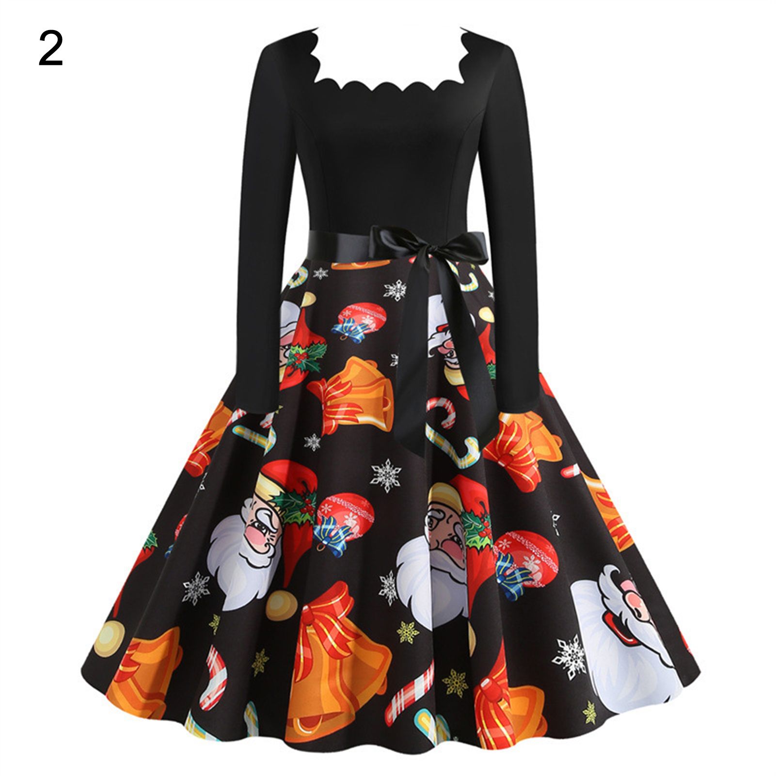 Party Dress Square Neck Christmas Print Party Dress