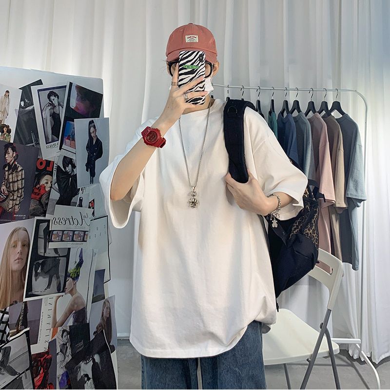 Men Oversized Streetwear Cotton Colorful T Shirts Summer Mens Japanese Fashions Harajuku T-Shirt Male Vintage Tees