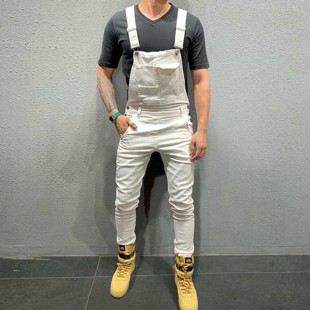 New Fashion Men Denim Dungarees Jumpsuit Ripped Jeans Overalls Cargo Long Pants Trousers