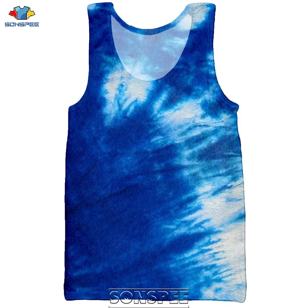 SONSPEE 3D Print Summer Tie Dye Men's TaTops Casual Hop Fitness Bodybuilding Gym Muscle Men Sleeveless Cool Vest Shirt