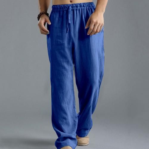 Casual Harem Men pants Male Solid Elastic Waist Straight Loose Pants Washed cotton breathable casual sports trousers linen Pants