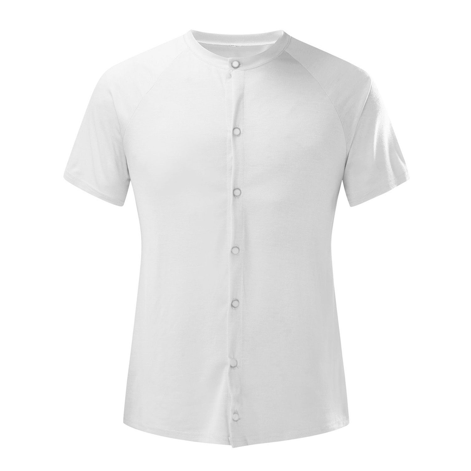 Men Shirt Solid Color Single-breasted Summer Round Neck Short Sleeve T-shirt for Sports