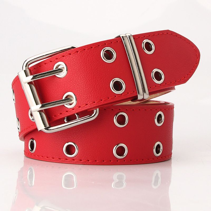 Loldeal 3.8x104cm New Personalized Double Row Air Hole Women's Belt Fashion Decorative Rivets Pant Belt Trend Wide Belt
