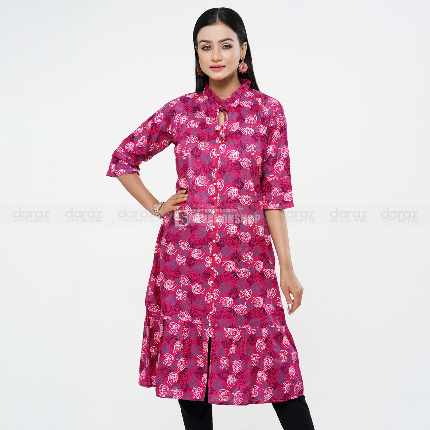 Readymade Round Stylish Fashionable Hot Kurti For Girls Long Pure Soft Linen (1 Pcs) Shadamon Shop Nk10 - Tops For Girls Long Kurti
