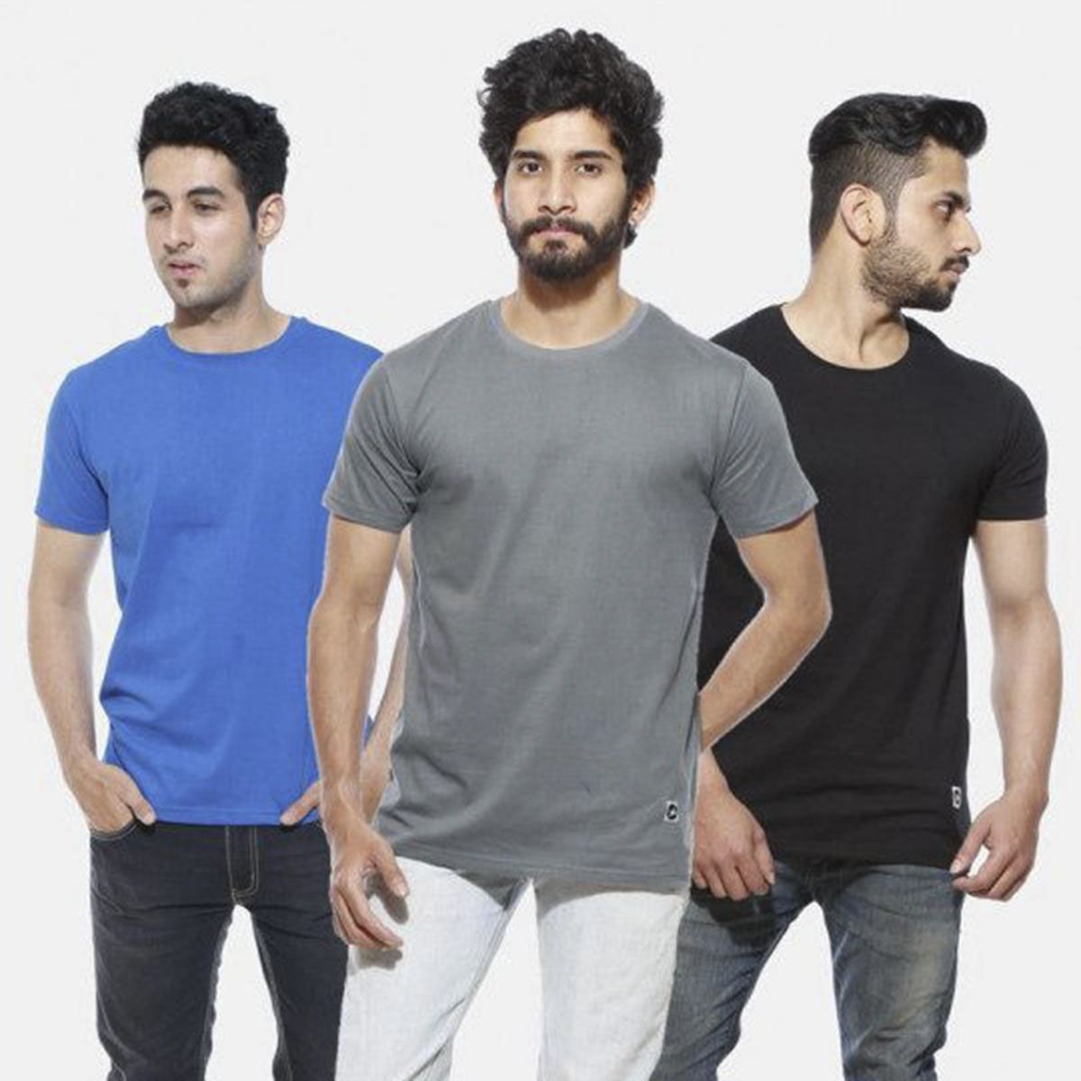 Solid Color Pack of 3 Combo Round Neck T-Shirt for Man