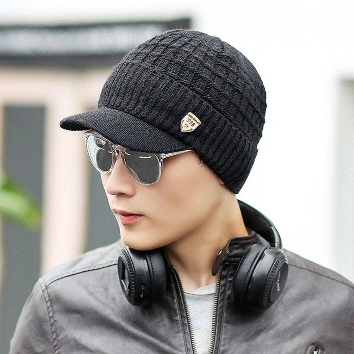 Men Warm Baggy Weave Crochet Winter Wool Knit Ski Beanie Caps for Men Hat