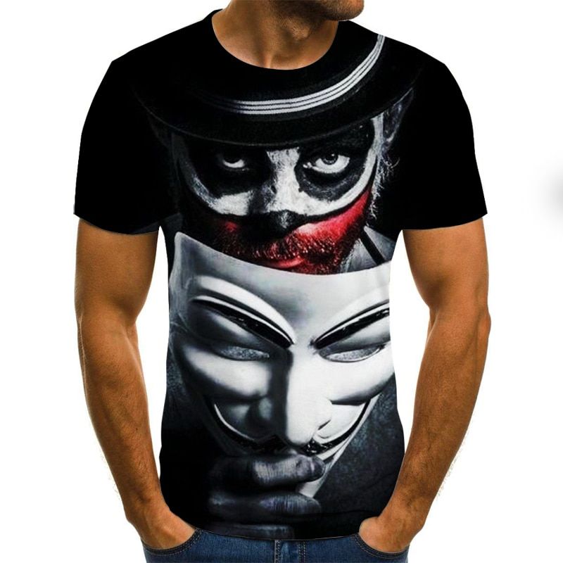 Cool clown men's T-shirt funny clown face tops 3D printed fashion short-sleeved round neck shirt trendy streetwear