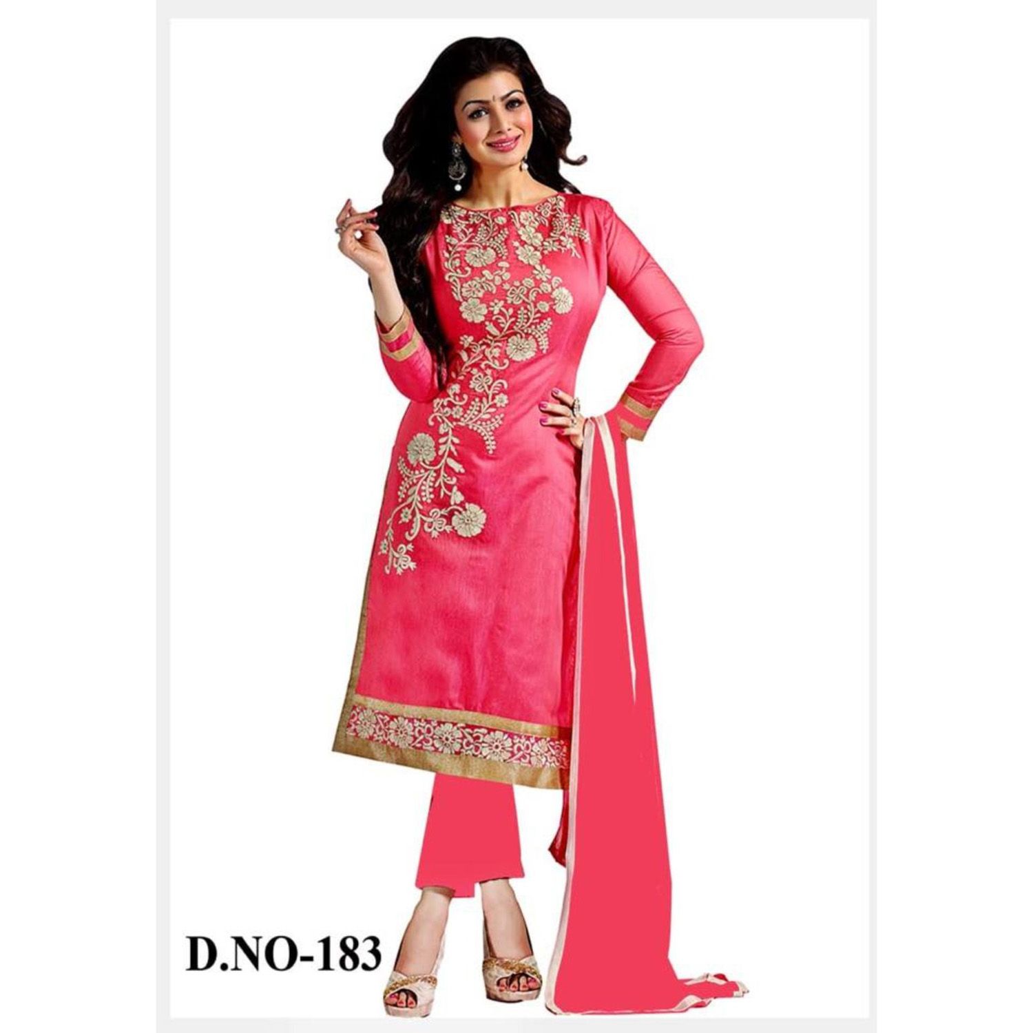 Unstitched Pink Cotton Salwar Kamiz For Women