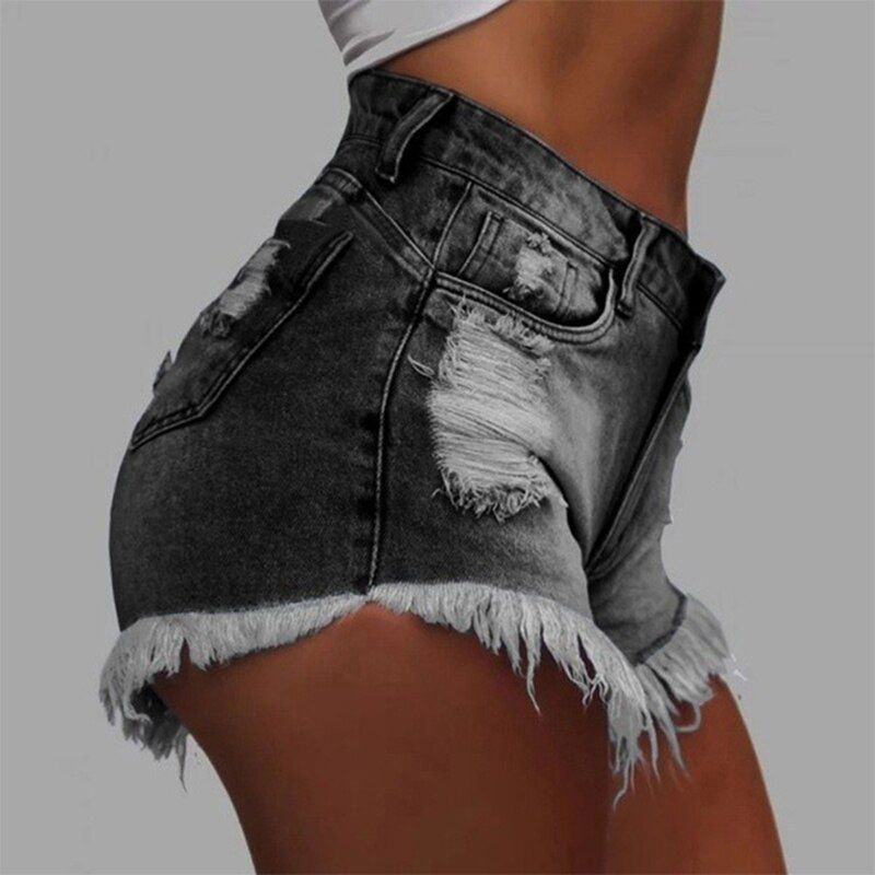 Slim Tassels Hole Denim Shorts Women's Fashion Casual Summer Cool Women's Denim Shorts High Waist Hot Shorts Shorts