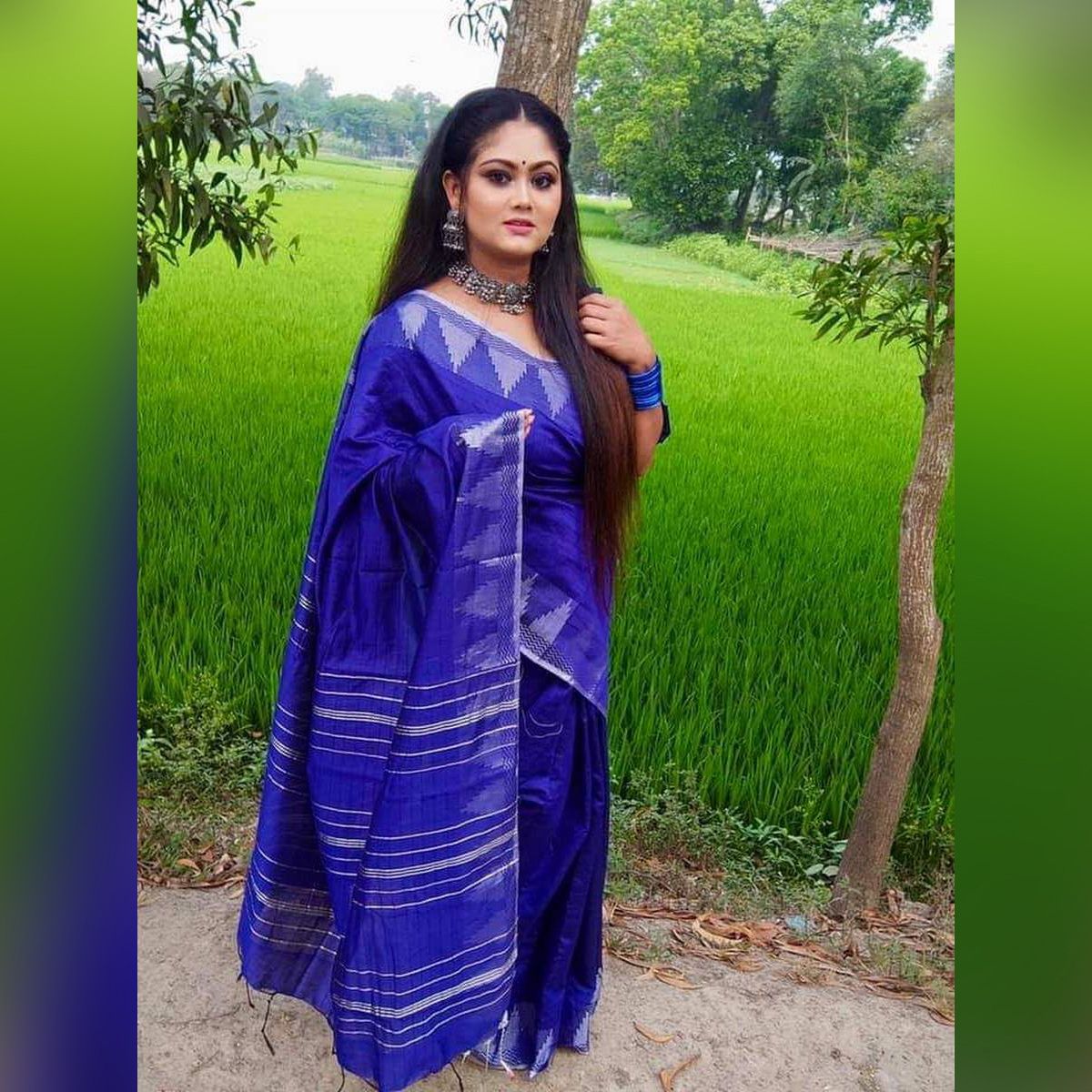 মহিলাদের জন্য ঝুম টাওয়ার শাড়ি নীল পাপিয়া পাপড়ি