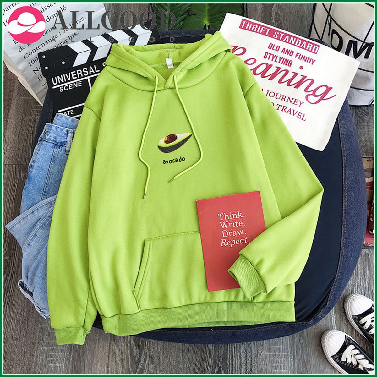 Avocado Print Hoodies Women Sweatshirt Casual Brand Long Sleeve Warm Hooded Violet Coat Casual Pullovers Oversize Sportswear
