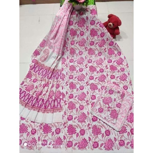 New Unstitched Block Printed Three Piece For Woman