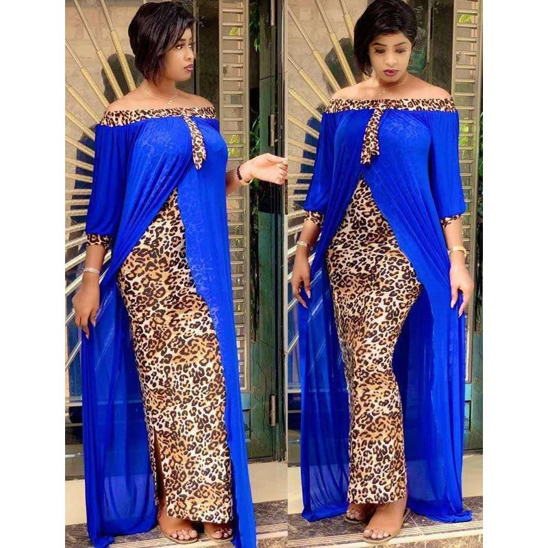 Mr Hunkle Leopard Loose Bodycon Fashion outdoor WomenMaxi  Dress Leisure Patchwork Strapless  Ethnic Style African vestidos
