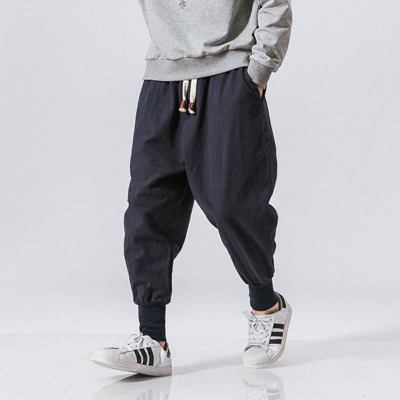 Streetwear Men Harem Pants Japanese Style Casual Cotton Linen Trouser Man Jogger Pants Chinese Baggy Pants Plus Size