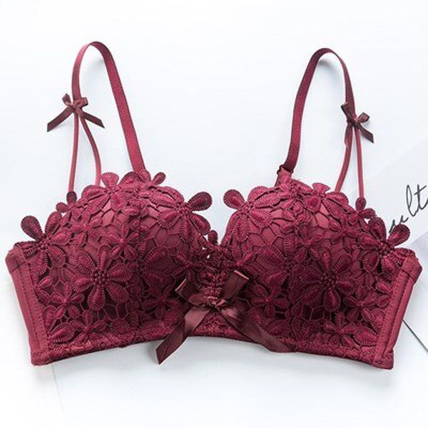 Lace Flower Embroidery Bra Adjusted Underwear Comfort Wireless Push Up Bras For Women lingerie  Seamless Bralette