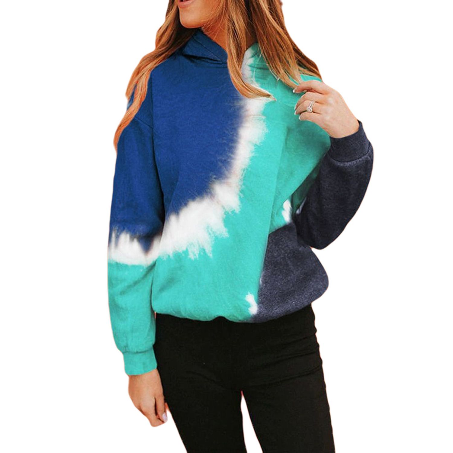 Women’s Fashion Long-sleeved Sweater Personality Tie-dye Loose Round Neck Hooded T-shirt