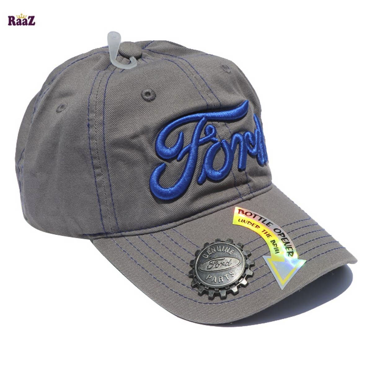 Ford Blue Embroidery Logo Grey Curved Cap - Cap For Men