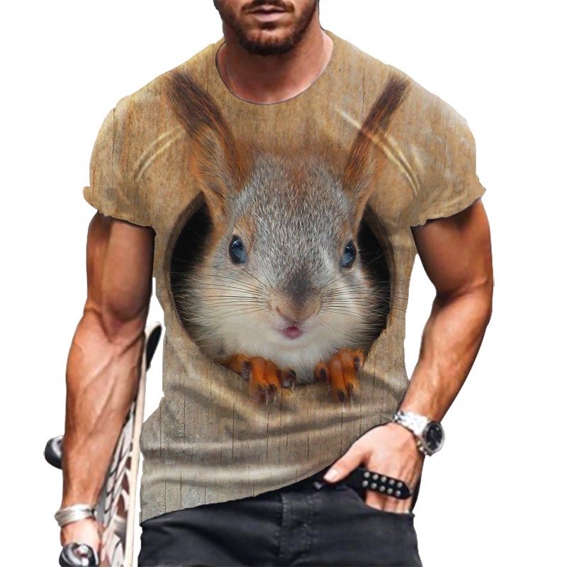 Men Squirrel T Shirt 3D Print Shirt  Graphic Lovely Pattern Tops Men Round Neck Oversize Puppy Face Tee Funny Pet T-shirt