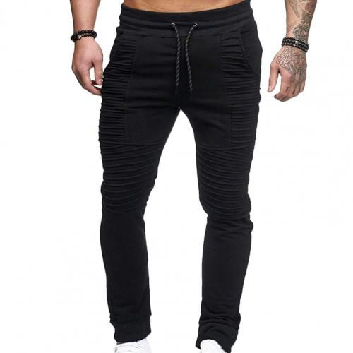Men Solid Color Drawstring Elastic Waist Sport Pleated Pants Trousers Active Pants Gym Workout Jogging Fashion Men's Clothing
