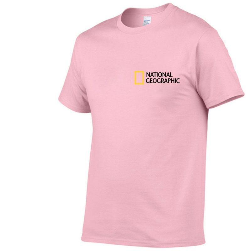 "National Geographic" magazine Harajuku style color small print 100% cotton T-shirt with surrounding men's clothing tops
