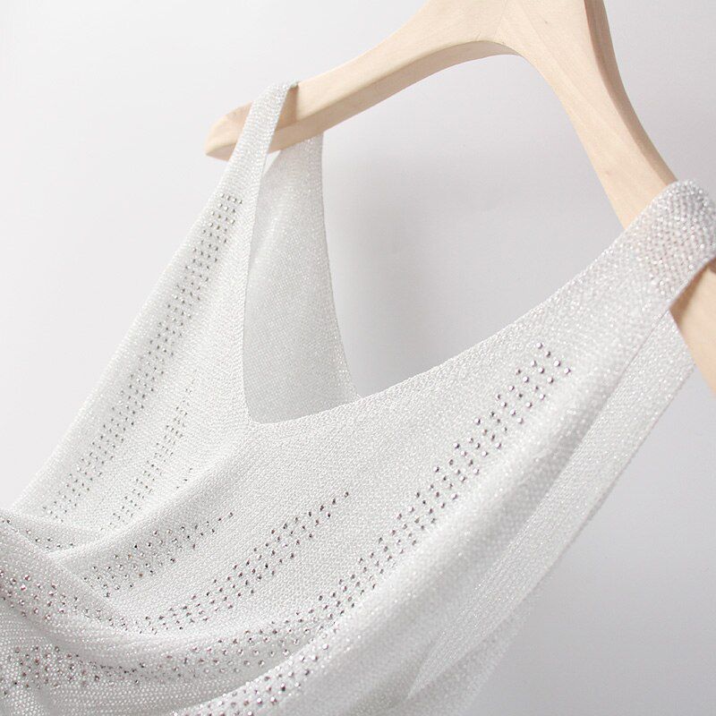 korean Bling Lurex diamond Summer knit Tank Top for Women Cami Sleeveless Knit vest Top White Black Women's loose Camisole tops