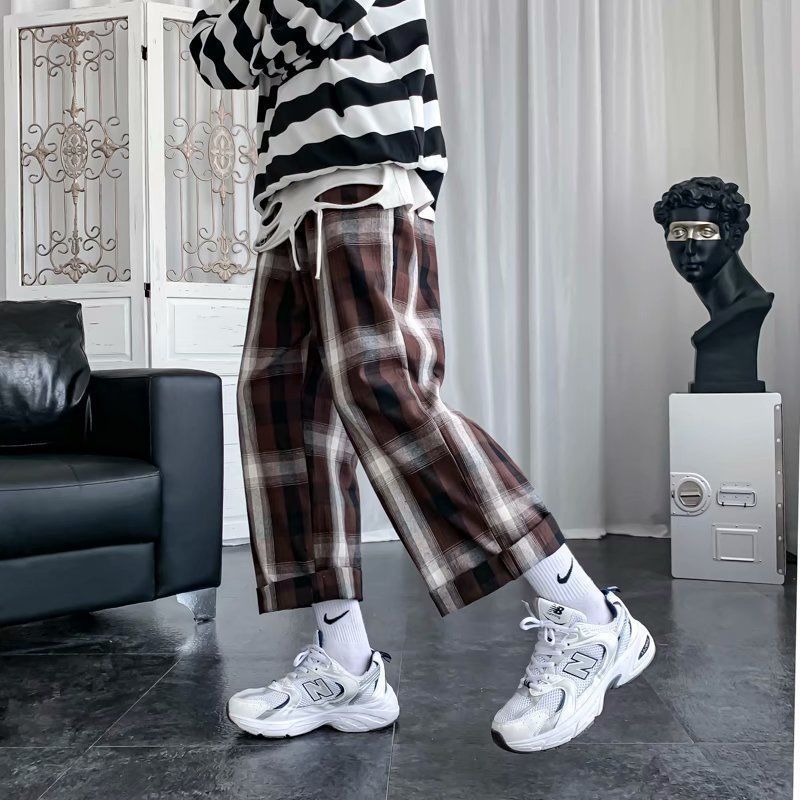 Plaid Pants Women Summer Plus Size Fashion Loose Japanese Wide Leg Pants Oversize Casual Women Clothing