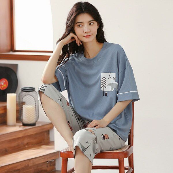 Large Size Short Suits 4XL 5XL Cotton Trousers for Female Homewear Ladies' Pyjamas Loose Home Clothes Set Sleepwear for Summer