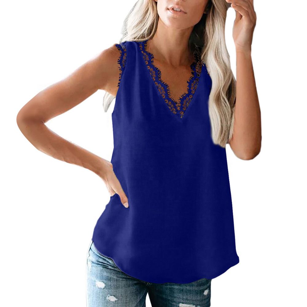 Plus Size Women Sleeveless Lace V Neck Vest Tank Top