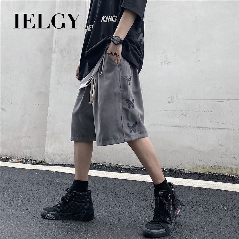 IELGY Summer trend ins hip hop butterfly print personality wide leg straight casual pants shorts men and women