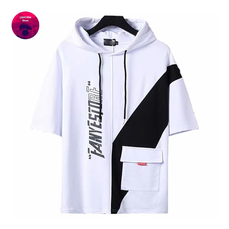 Jnese Streetwear Black Men's Hoodies Novelties Clothes for Teens MEN FASHION Sweatshirts Short-sleeved Top T-shirt