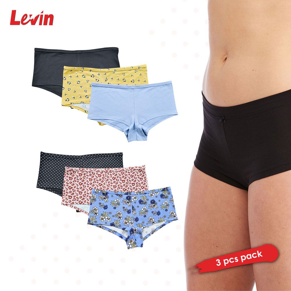 3 Pack Assorted Combo Women's Multicolor  Cotton Spandex Solid Contrast print Elastic waist Soft and stretchy Boyshort coverage Panty