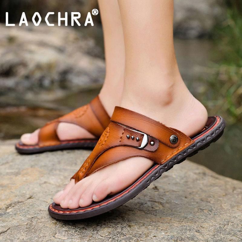 Summer Sandals Men Leather Classic Roman Sandals Slippers Outdoor Beach Sandals Flip Flops Men Water Flat Sandals Men Shoes