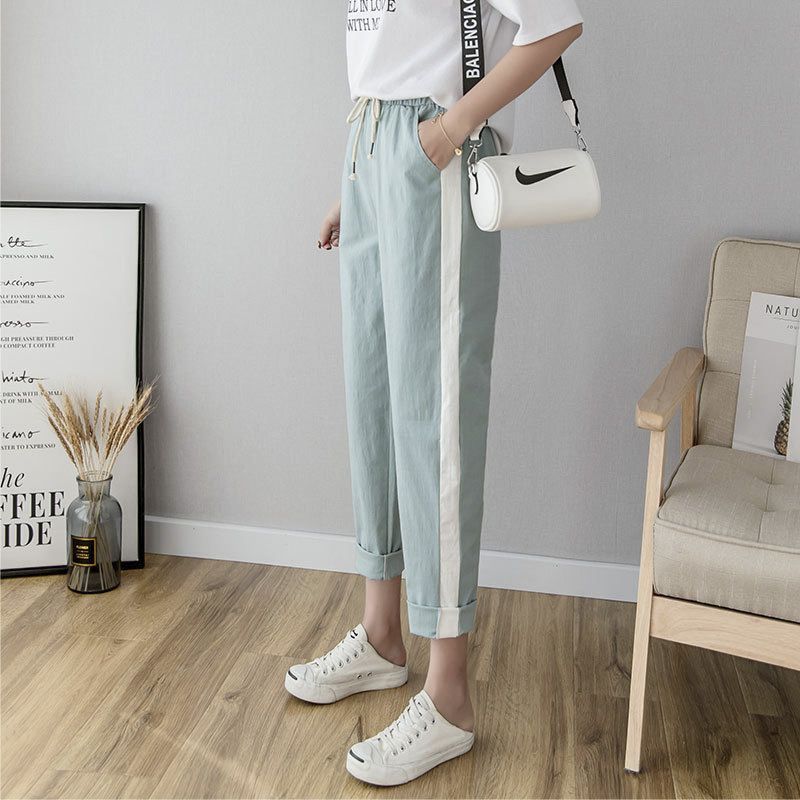 Cotton Linen Ankle Length Pants Women's Summer Autumn Casual Trousers Pencil Leisure Fashion Striped Women Pant Black Green Pink