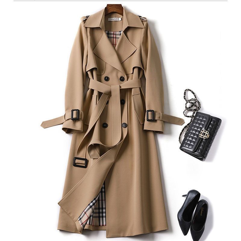 Autumn Winter New Ladies Elegant Windbreaker Solid Color Large Size Loose Trench Coat Long Sleeves Women's Outewear